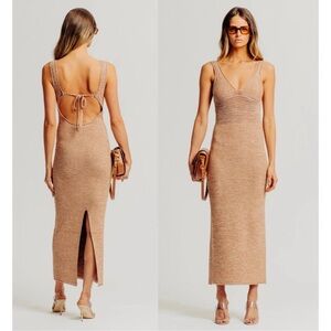 Ronny Kobo Collection Tan Ribbed Sheath Maxi Dress